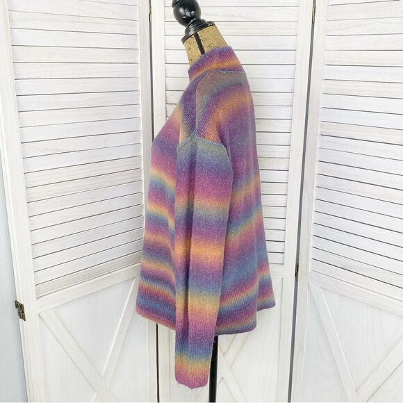 BeachLunchLounge Ombre Rainbow Mock Neck Sweater Large Space Dye Stripe - Picture 3 of 15